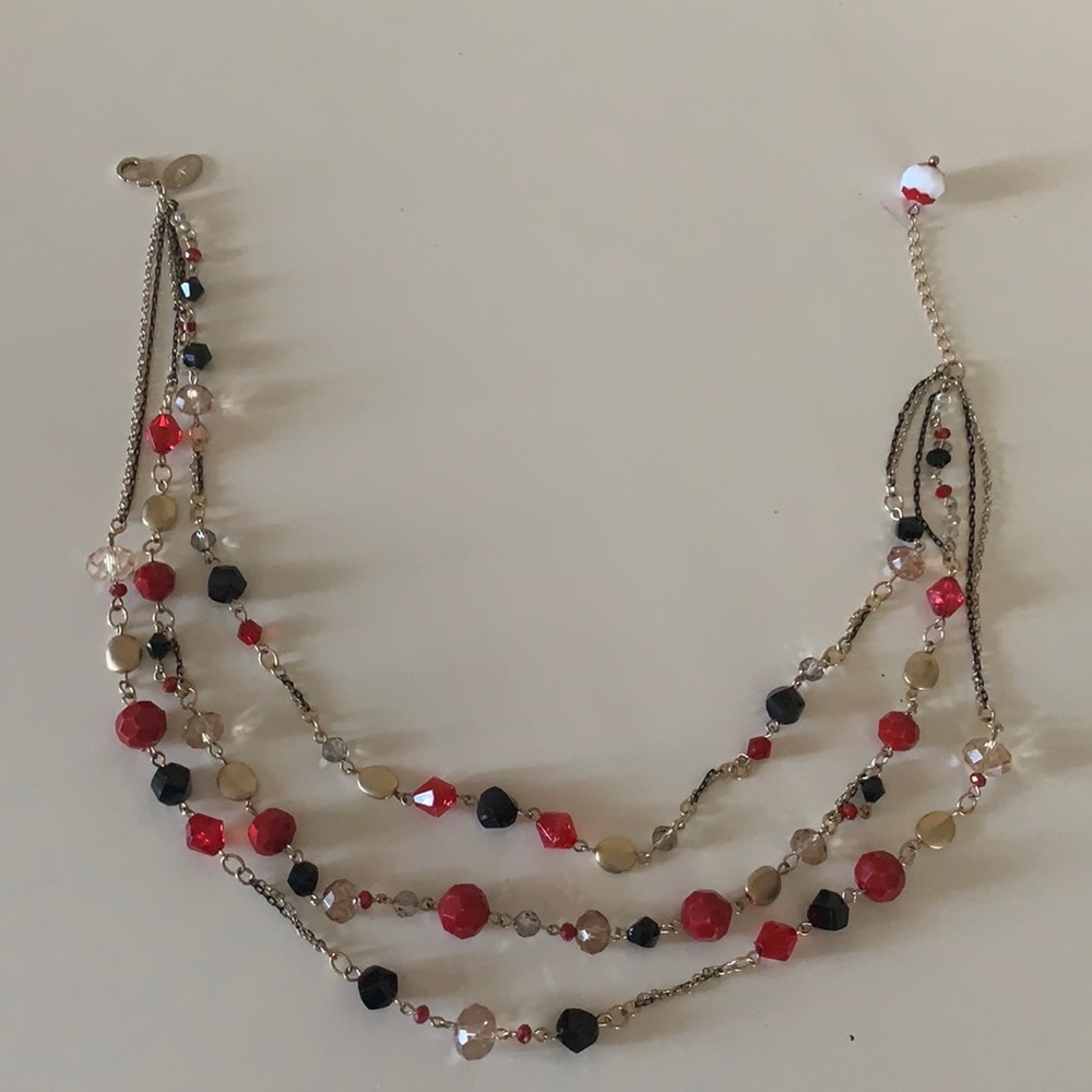 3 Strand Gold Toned Beaded Necklace